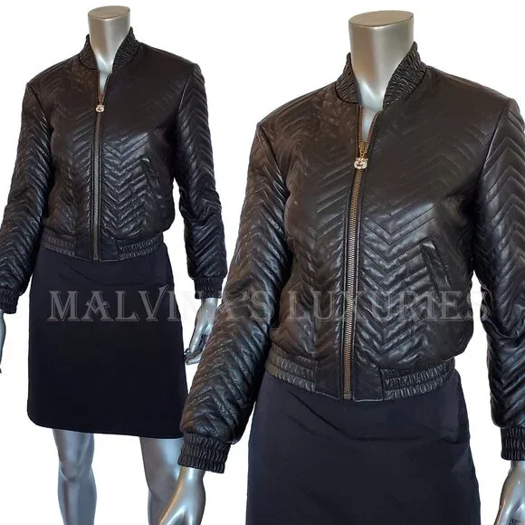 GUCCI JACKET QUILTED BLACK LEATHER BOMBER TIGER CHARM PULL sz IT 38 US 2 - Picture 6 of 15